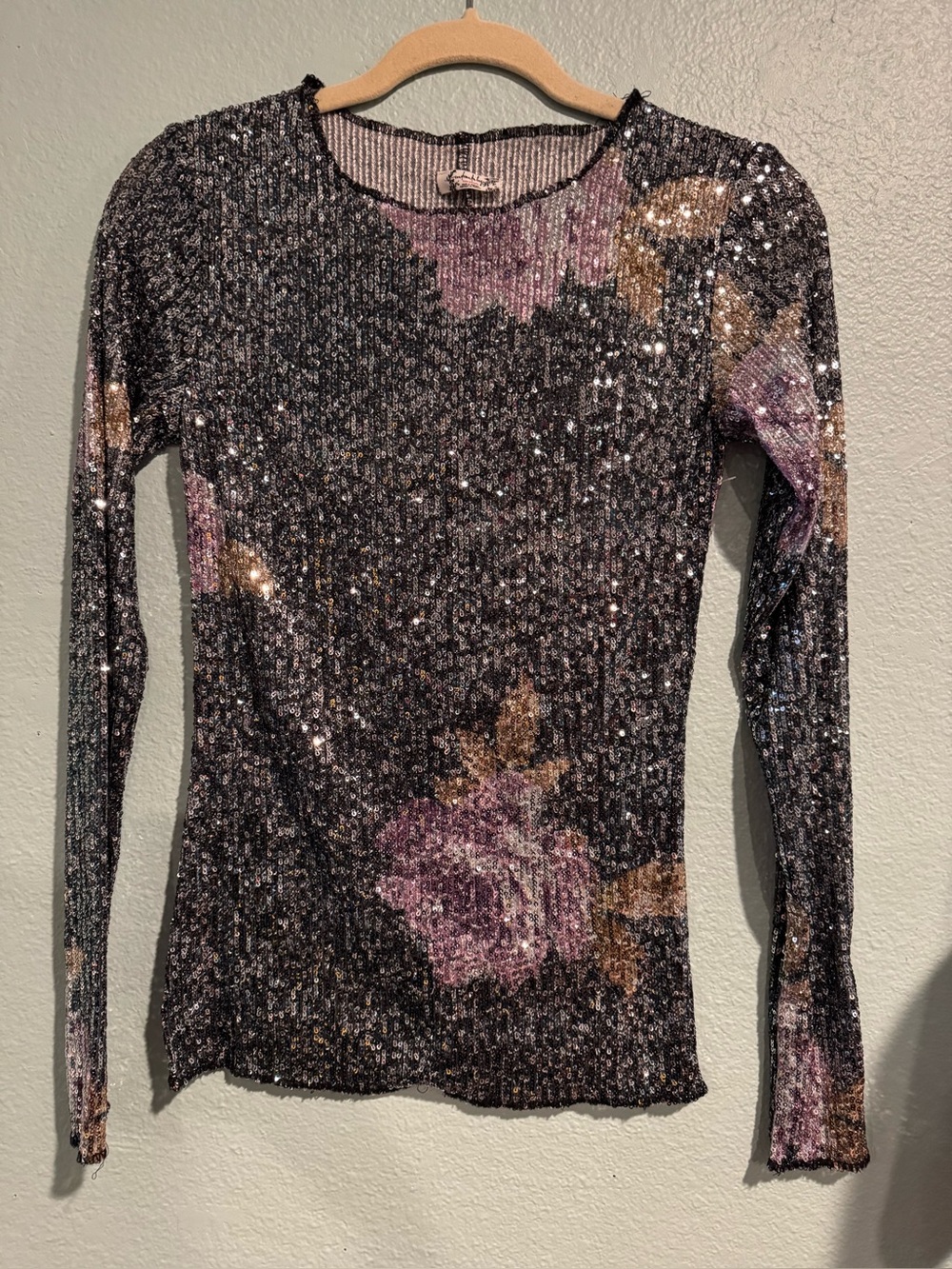 NWOT Free People Black Gold Rush Long Sleeve Top Size XS (fits small)